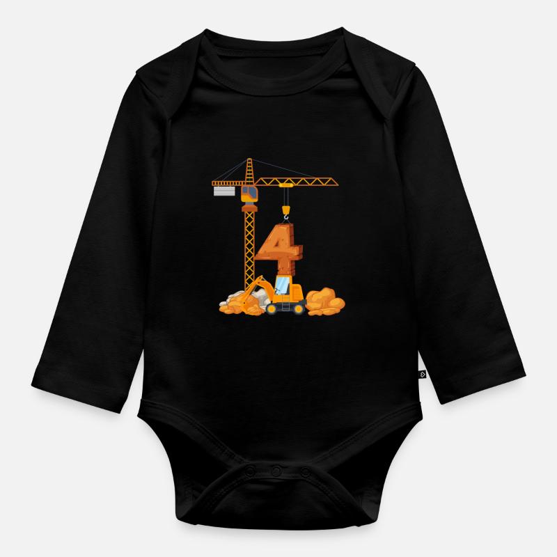 Cadeau d'anniversaire de pelle 4 ans chantier de construction - Body Bébé bio manches longues - noir