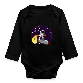 Astronaut On Rocket - Organic Longsleeve Baby Bodysuit - black - Front