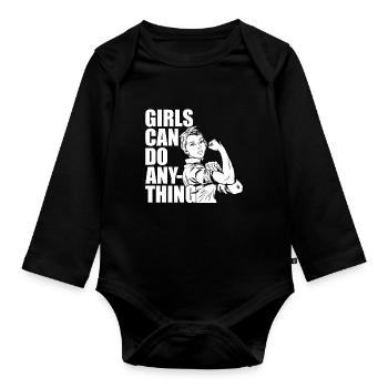 Girls can do Anything Frauenpower Feminismus Frau - Baby Bio-Langarm-Body - Schwarz - Vorne