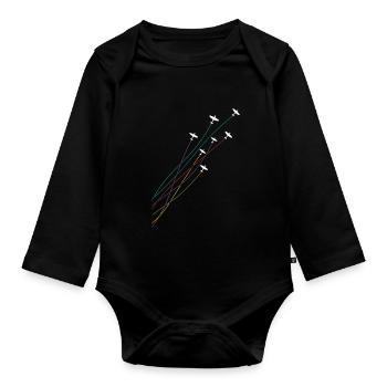 Pilot Bunt fliegende Spitfire Flugzeuge - Baby Bio-Langarm-Body - Schwarz - Vorne