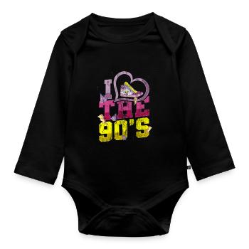 , J'aime les années 90 - Body Bébé bio manches longues - noir - Devant