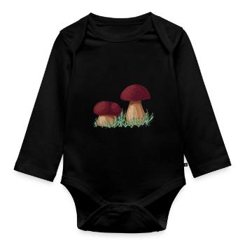 Steinpilze Pilze sammeln Pilzsammler Pilz - Baby Bio-Langarm-Body - Schwarz - Vorne