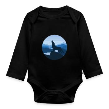 Wolf Steppe Nacht Mond Fabel Magie Natur Geschenk - Baby Bio-Langarm-Body - Schwarz - Vorne