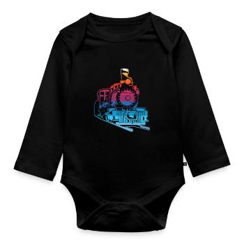 Train trains model railroad railway gift - Organic Longsleeve Baby Bodysuit - black - Front