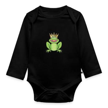 Sweet Frog Prince - Prince Frog cartoon - Organic Longsleeve Baby Bodysuit - black - Front