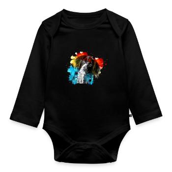 Small Muensterlaender Watercolor Colorful Dog - Organic Longsleeve Baby Bodysuit - black - Front