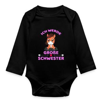 Ich Werde Große Schwester Pony - Baby Bio-Langarm-Body - Schwarz - Vorne