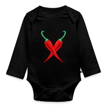Chili Peperoni Scharf - Baby Bio-Langarm-Body - Schwarz - Vorne