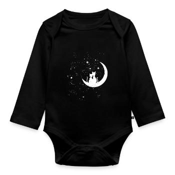 Katzen Liebe Mond Sterne Milchstraße - Baby Bio-Langarm-Body - Schwarz - Vorne