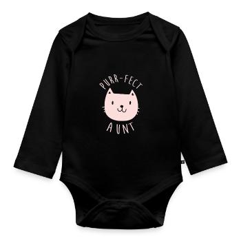 Purr-fect Auntie Auntie Funny Cute Cat Lover - Organic Longsleeve Baby Bodysuit - black - Front