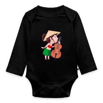 A girl with double bass - Organic Longsleeve Baby Bodysuit - black - Front
