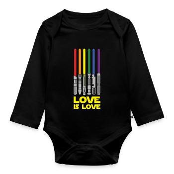 Lightsaber Rainbow, Love Is Love - Organic Longsleeve Baby Bodysuit - black - Front