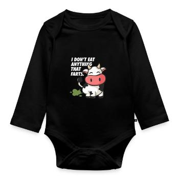 Je ne mange rien qui pète la vache Pups Vegan Veggie - Body Bébé bio manches longues - noir - Devant