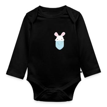 Suesser Kawaii Hase in Tasche - Baby Bio-Langarm-Body - Schwarz - Vorne