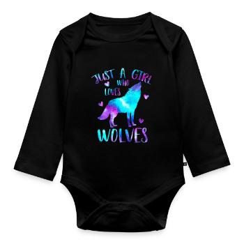Nur ein Mädchen, das Wölfe Liebt Galaxy - Baby Bio-Langarm-Body - Schwarz - Vorne