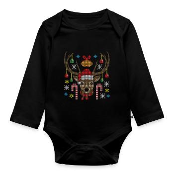 Weihnachts Rentier Elch Weihnachten - Baby Bio-Langarm-Body - Schwarz - Vorne