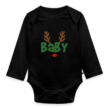 Tenue de famille bébé renne cerf de Noël - Body Bébé bio manches longues - noir - Devant