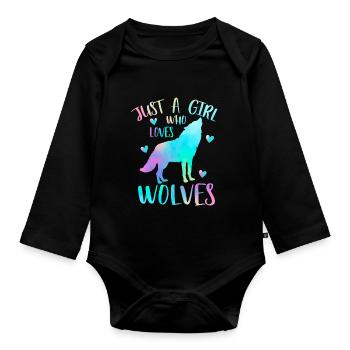 Juste une fille qui aime les loups - Wolf - Body Bébé bio manches longues - noir - Devant