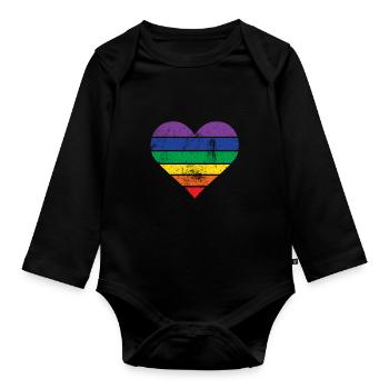 Heart rainbow - Organic Longsleeve Baby Bodysuit - black - Front