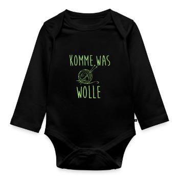 Komme was Wolle Stricken - Baby Bio-Langarm-Body - Schwarz - Vorne