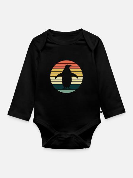 Pinguin retro Pinguine - Baby Bio-Langarm-Body - Schwarz