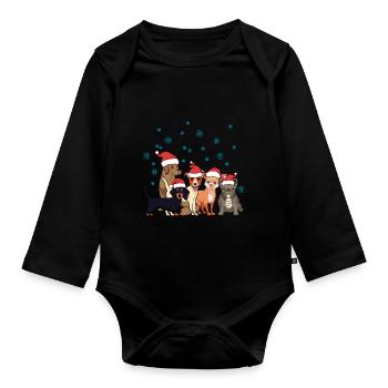 Chiot de chiens de Noël - Body Bébé bio manches longues - noir - Devant