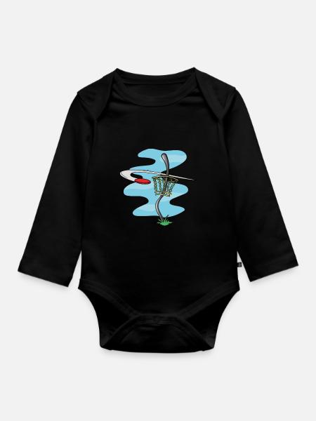 Disc Golf - Langærmet babybody, økologisk bomuld - sort