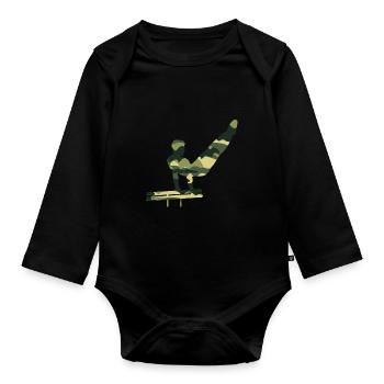 Gymnastics man camouflage athlete sport gymnastics - Organic Longsleeve Baby Bodysuit - black - Front