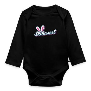 Skihaserl Ski Haserl Skihase Geschenk Apres Ski - Baby Bio-Langarm-Body - Schwarz - Vorne