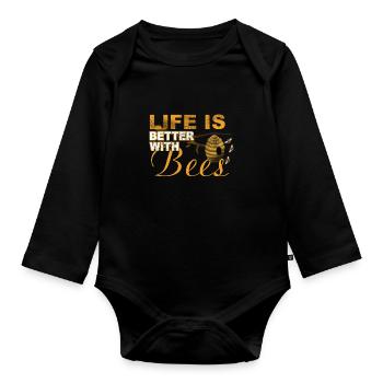 life is better with bees - Organic Longsleeve Baby Bodysuit - black - Front