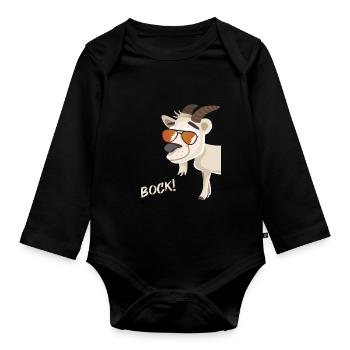 Bock with sunglasses - Organic Longsleeve Baby Bodysuit - black - Front