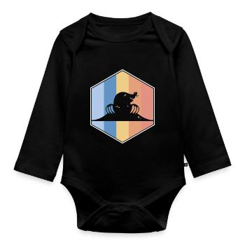 Mole retro and vintage hexagon - Organic Longsleeve Baby Bodysuit - black - Front
