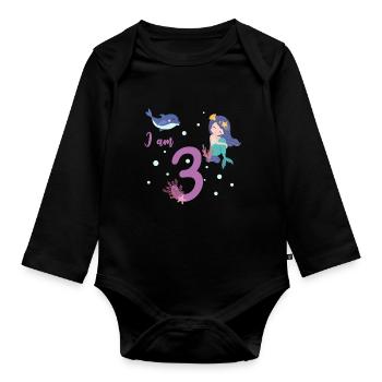 Meerjungfrau ich bin 3 Dritter Geburtstag - Baby Bio-Langarm-Body - Schwarz - Vorne