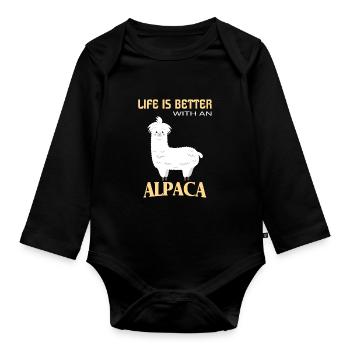 Alpacas, Life is better with an alpaca - Baby Bio-Langarm-Body - Schwarz - Vorne