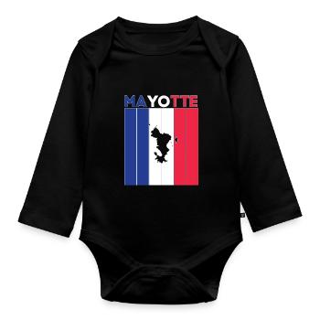 Mayotte Landesgrenze und Flagge - Baby Bio-Langarm-Body - Schwarz - Vorne
