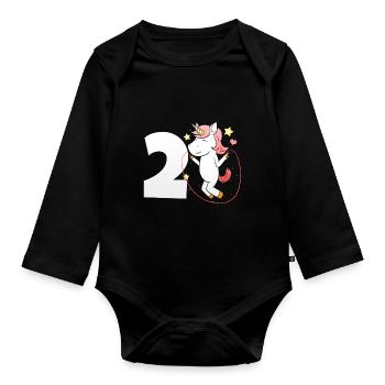 Licorne 2e anniversaire - Body Bébé bio manches longues - noir - Devant