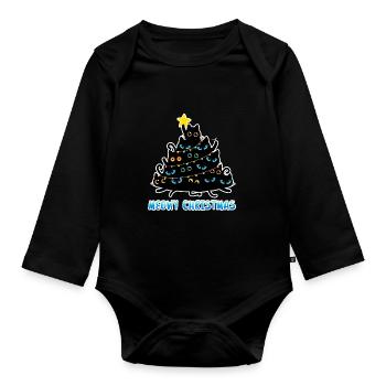 Meowy Christmas Katzen Weihnachtsbaum - Baby Bio-Langarm-Body - Schwarz - Vorne