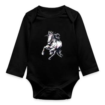 Great horse rides wild horse in watercolor style - Organic Longsleeve Baby Bodysuit - black - Front