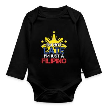Funny Pinoy Punctuality Philippines Filipino - Organic Longsleeve Baby Bodysuit - black - Front