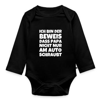 Ich Bin Der Beweis Dass Papa Nicht Nur Am Auto Sc - Baby Bio-Langarm-Body - Schwarz - Vorne