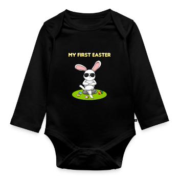 My First Easter Baby Erstes Ostern Osterhase Spruc - Baby Bio-Langarm-Body - Schwarz - Vorne
