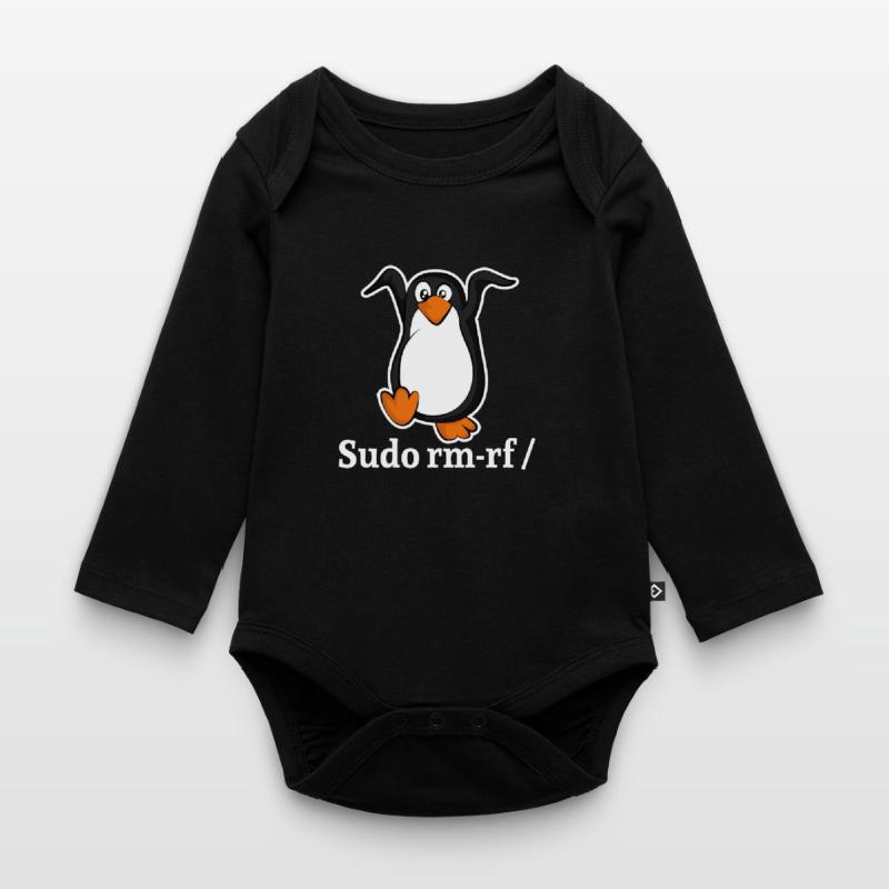 Tux Linux Penguin Sudo Rm Rf | Computer Geek Hack Organic Longsleeve Baby Bodysuit