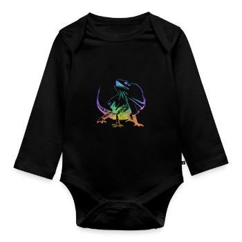 Kragenechse Frilled Neck Lizard Umriss - Baby Bio-Langarm-Body - Schwarz - Vorne