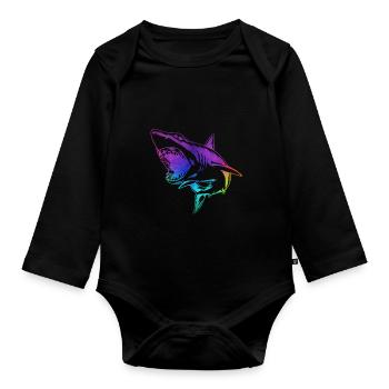 Requin contour coloré - Body Bébé bio manches longues - noir - Devant