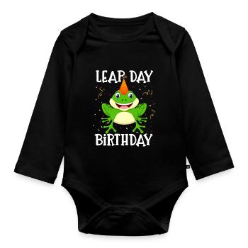 Schalttag Geburtstag geboren 29. Februar Lustiger Frosch - Baby Bio-Langarm-Body - Schwarz - Vorne