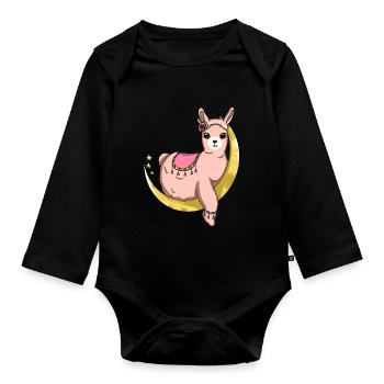 Alpaca moon llama cute pet andean animal gift - Organic Longsleeve Baby Bodysuit - black - Front