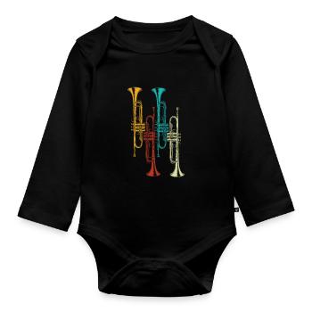 Trompete vintage Retro Trompeter Geschenk - Baby Bio-Langarm-Body - Schwarz - Vorne