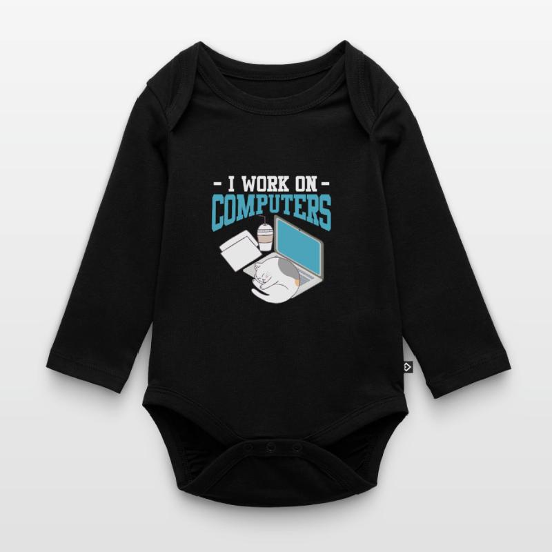 Computer science cat gambler nerd programmer Organic Longsleeve Baby Bodysuit