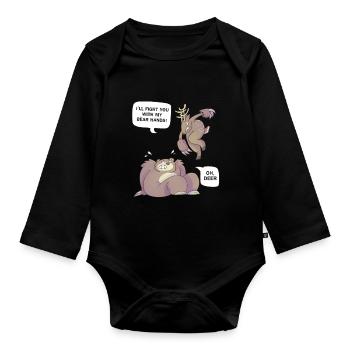 Ich werde dich mit meinen Bärenhänden bekämpfen, oh Hirsch, lustig - Baby Bio-Langarm-Body - Schwarz - Vorne