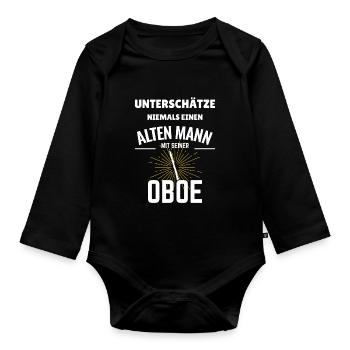 Rente Rentner Oboist Oboenspieler Oboe Musiker - Baby Bio-Langarm-Body - Schwarz - Vorne
